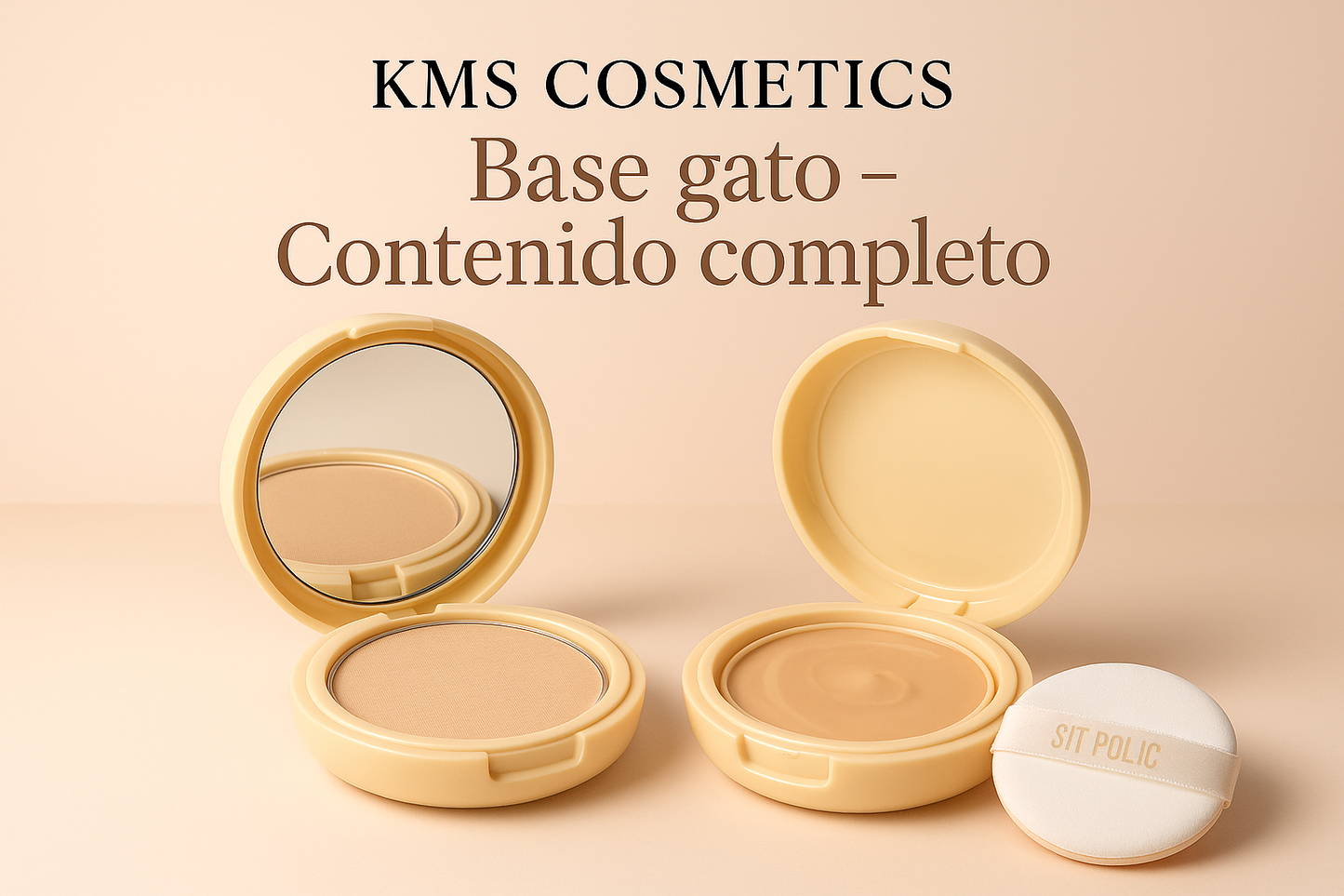 Imagen promocional del contenido completo de Base Gato KMS COSMETICS con base líquida
