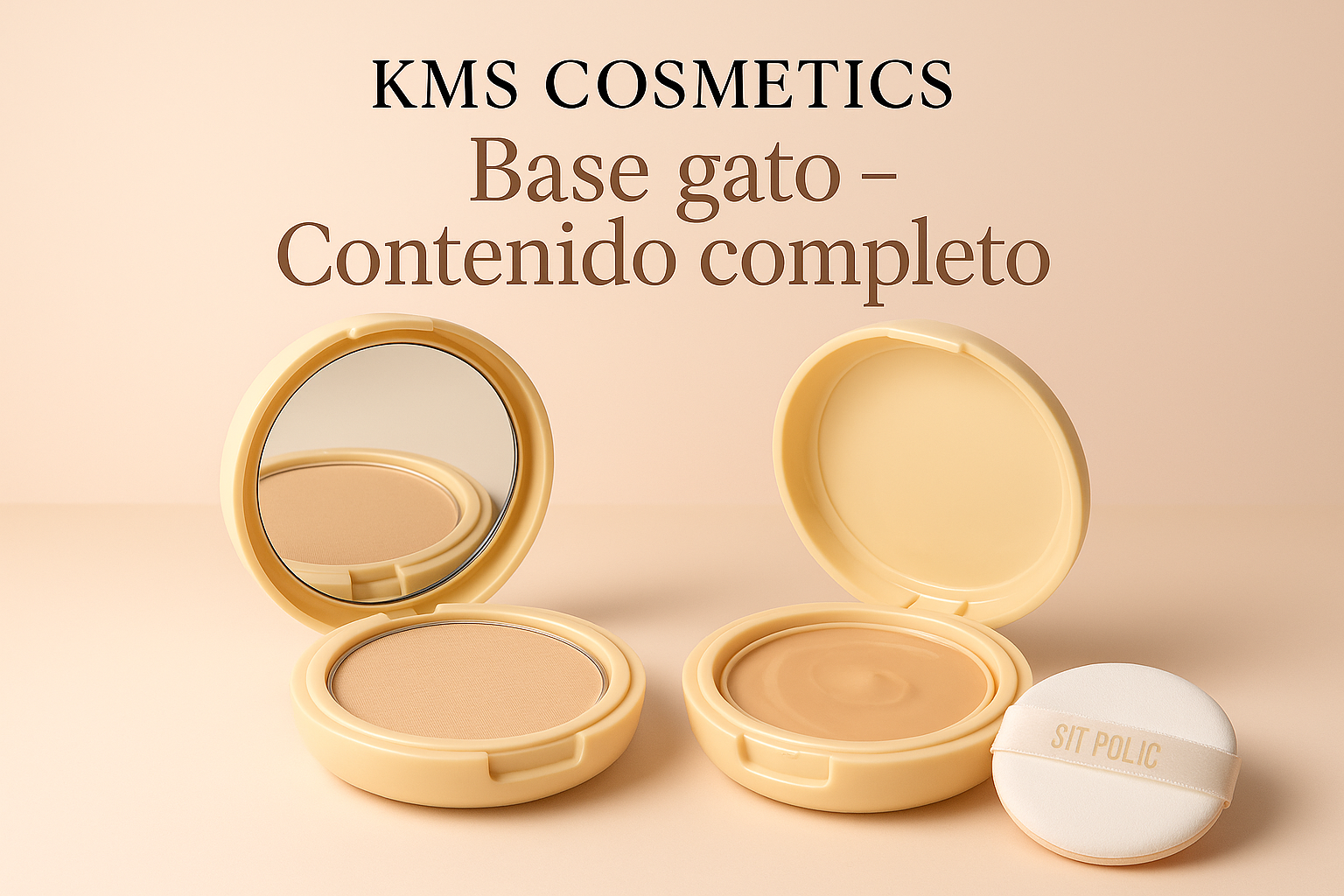 Imagen promocional del contenido completo de Base Gato KMS COSMETICS con base líquida