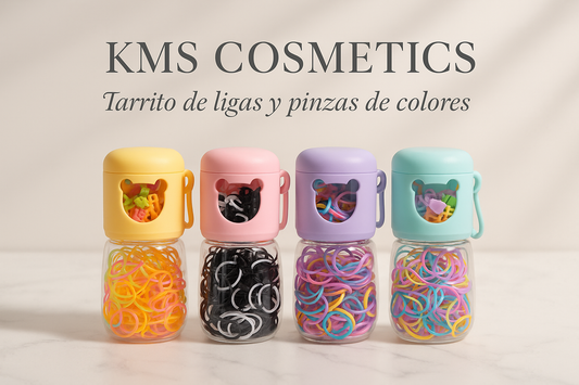 Imagen promocional profesional de KMS COSMETICS - Tarrito de ligas y pinzas de colores